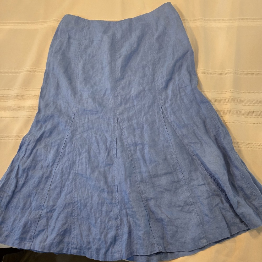 Kim Rogers Womens Skirt Coastal 100% Linen Midi Size 12 Blue